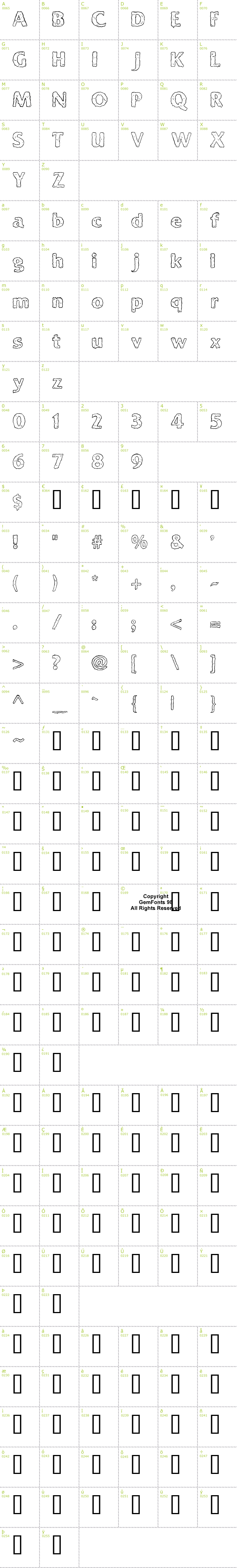 Full CharMap: Ooky font