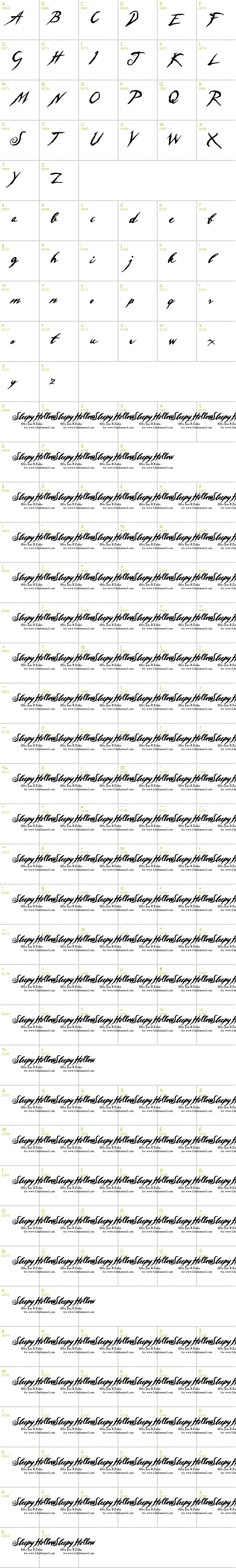 Full CharMap: Sleepy Hollow font