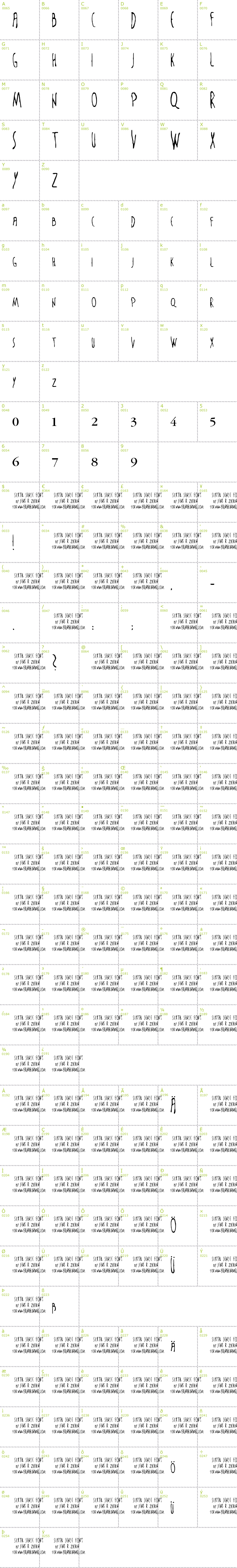 Full CharMap: The Sixth Sense font