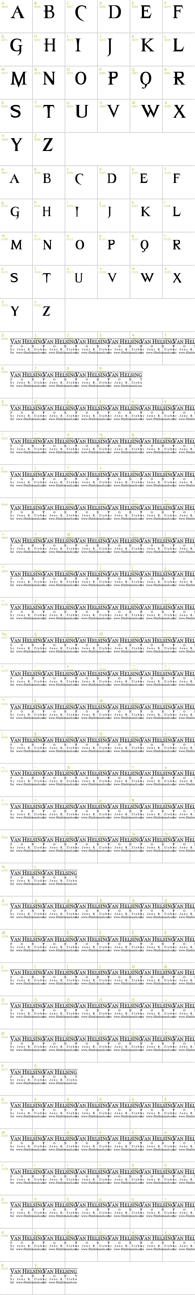 Full CharMap: Van Helsing font
