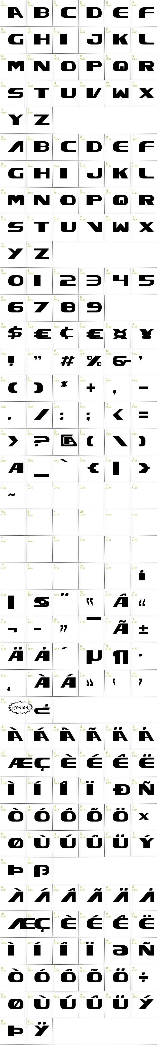 Full CharMap: xcelsion font