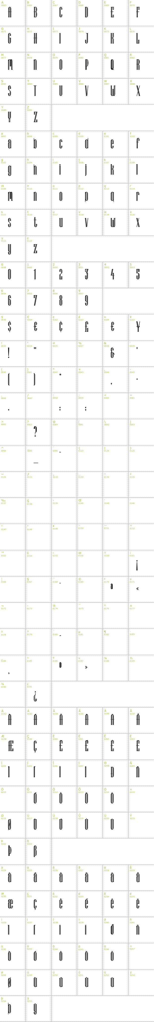 Full CharMap: Lagniappe Inline font