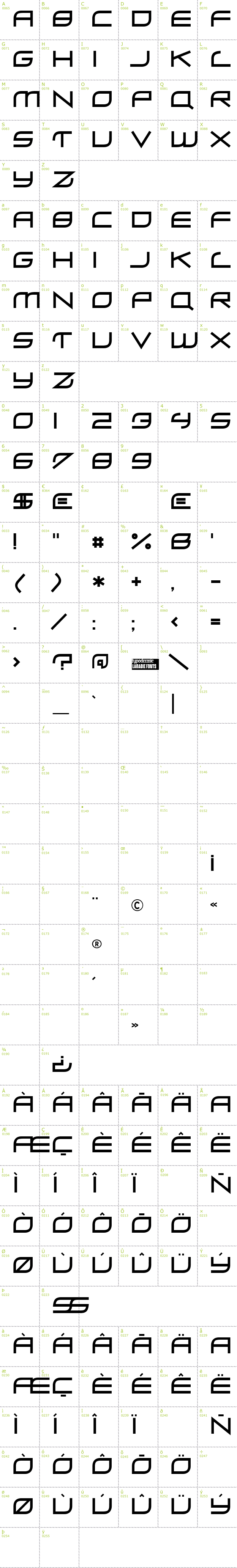Full CharMap: ZeroHour font