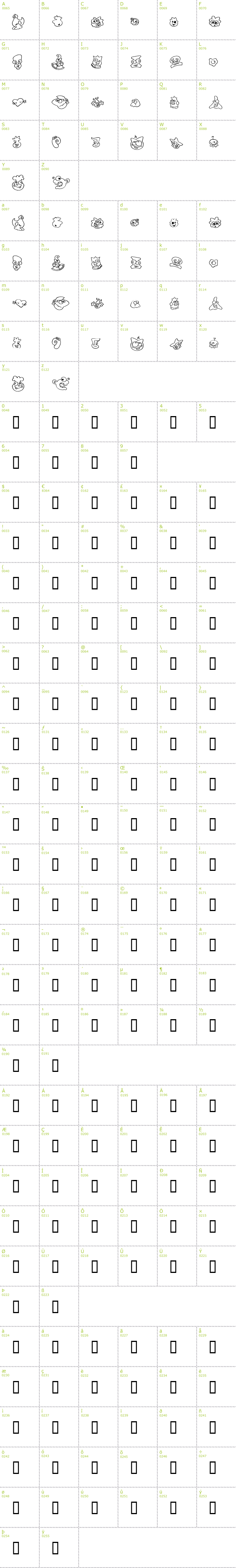 Full CharMap: ZingDing font