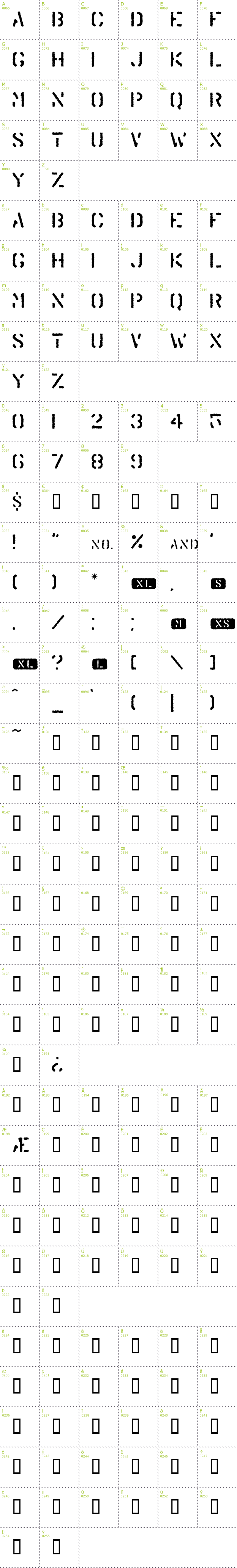 Full CharMap: Trendy University font