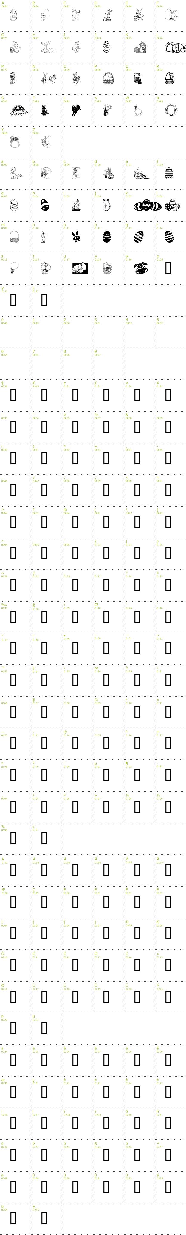 Full CharMap: Easter Art font