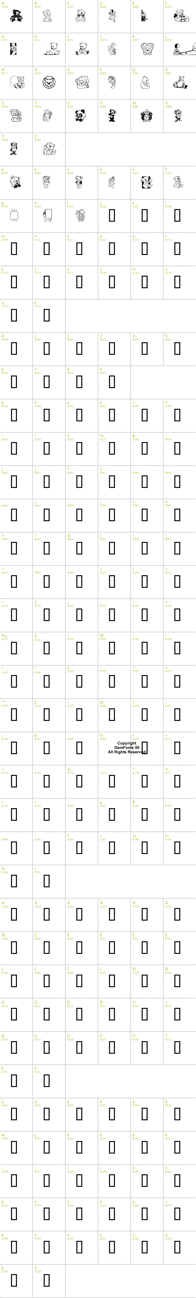 Full CharMap: Teddyber Too font