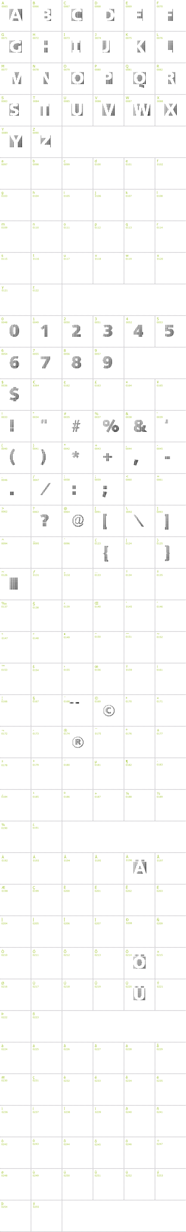 Full CharMap: Black White Grids A font