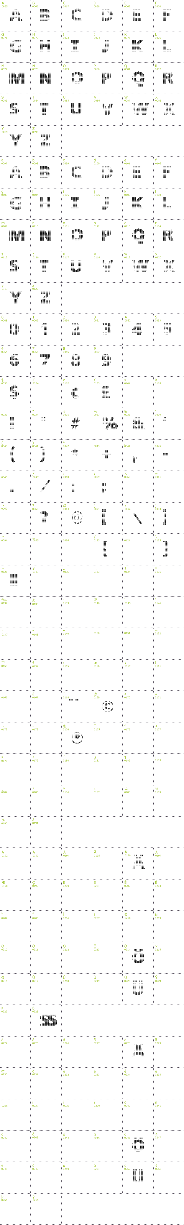 Full CharMap: Black White Grids B font