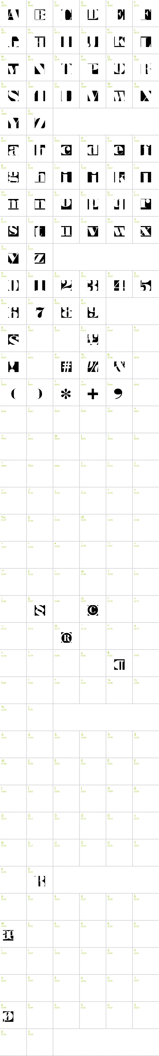 Full CharMap: Bodoblack Squares font