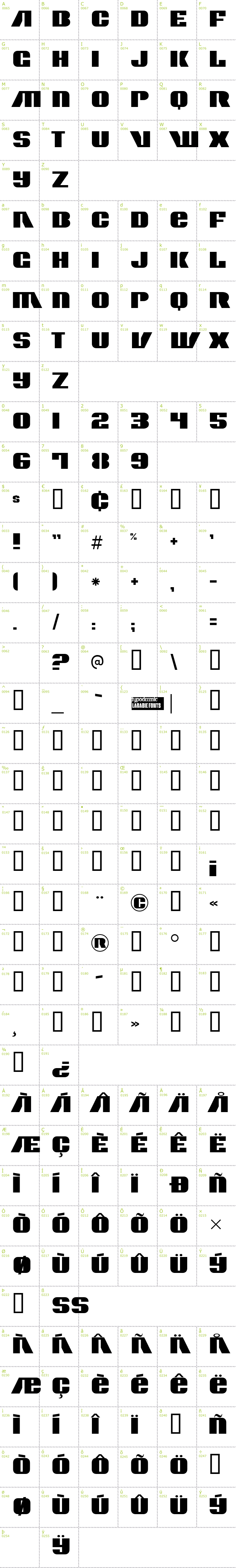 Full CharMap: Contour Generator font
