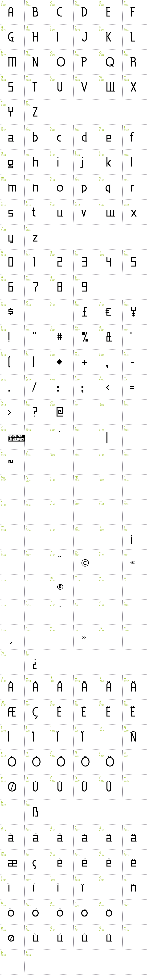 Full CharMap: Eden Mills font