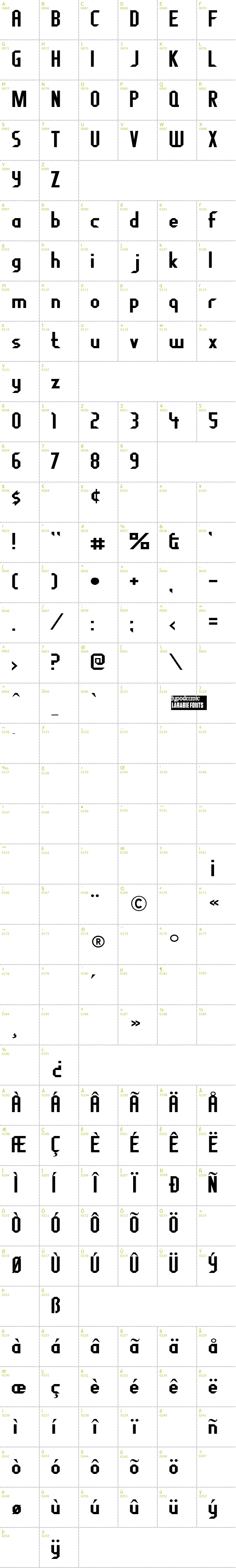 Full CharMap: Fragile Bombers font