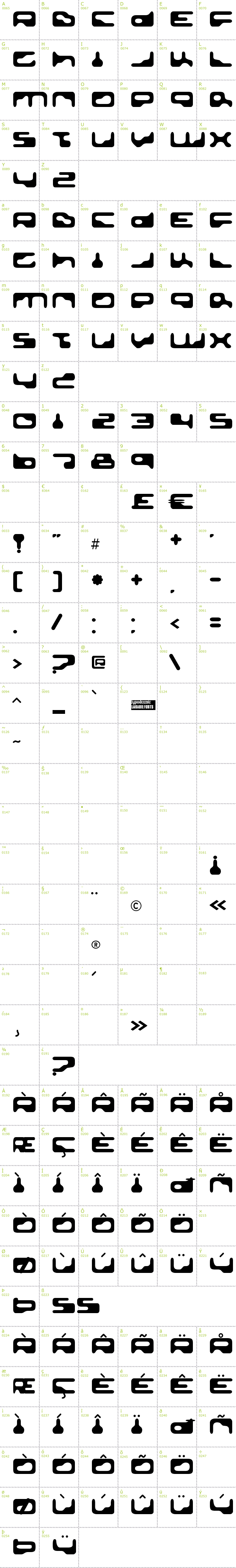 Full CharMap: Golden Girdle font