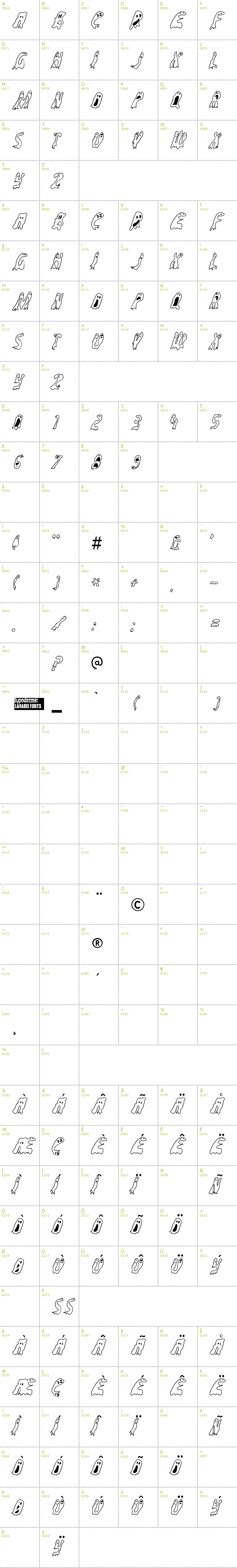 Full CharMap: Groovy Ghosties font