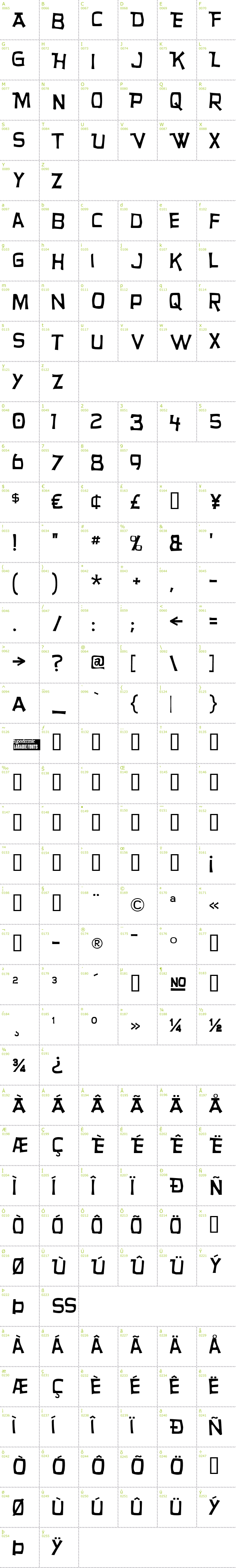 Full CharMap: Hurry Up font
