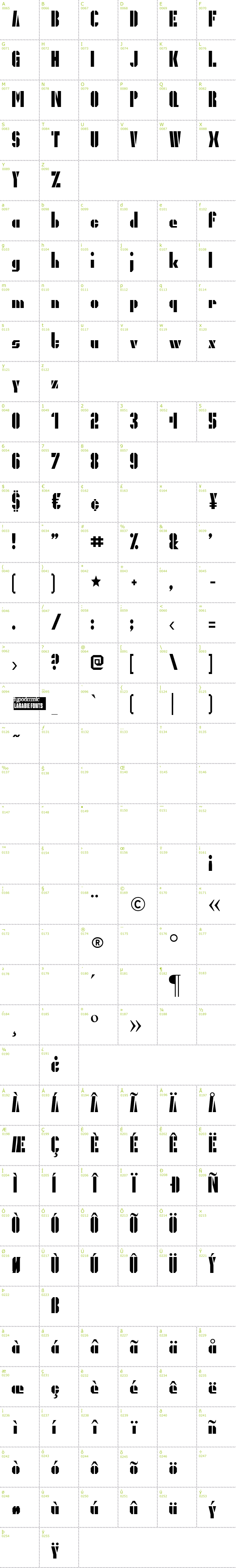 Full CharMap: President Gas font