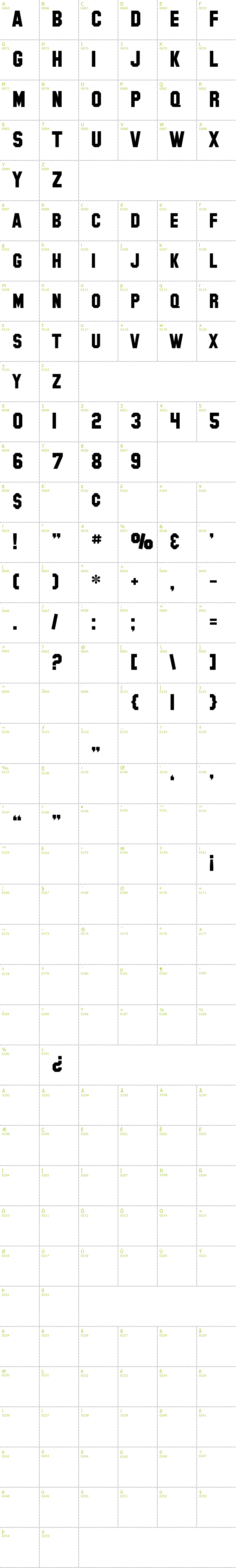 Full CharMap: SF Collegiate Solid font