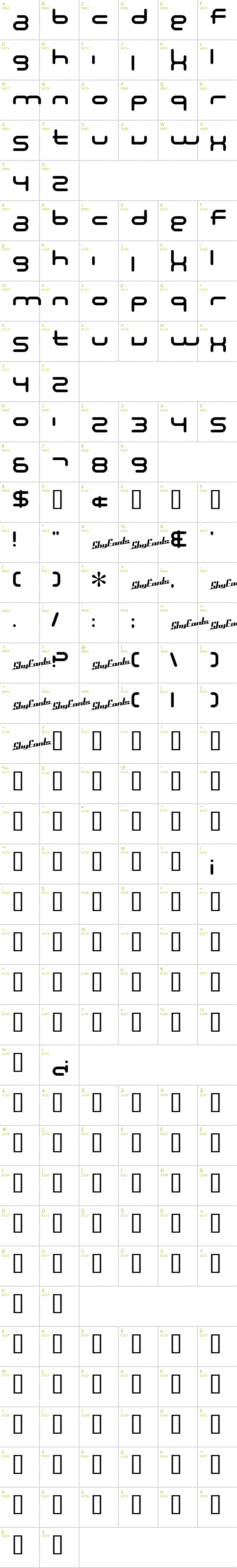 Full CharMap: SF Technodelight NS font