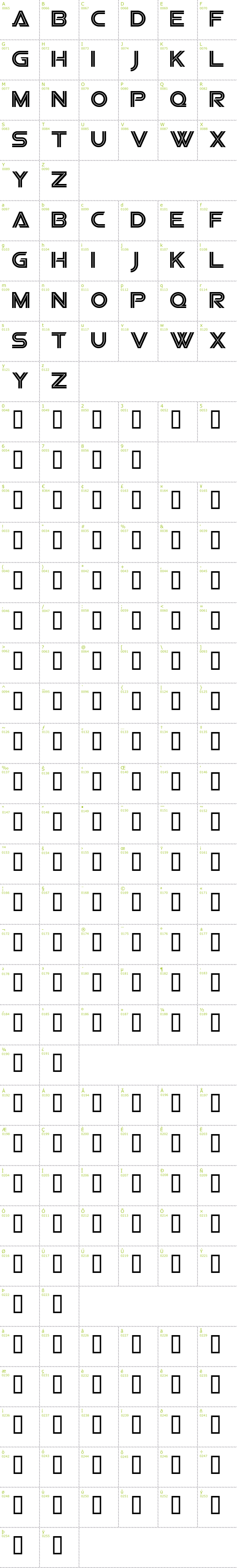 Full CharMap: Viper Squadron font