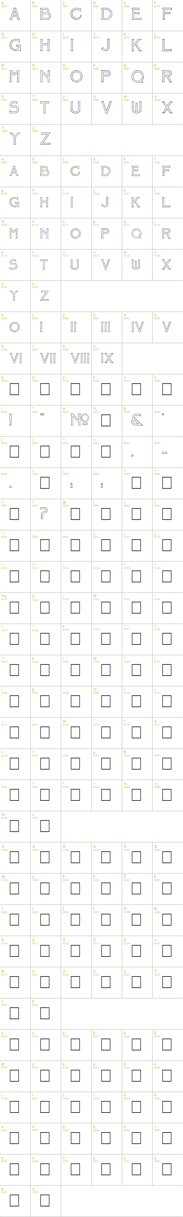 Full CharMap: Mosaic Outline font