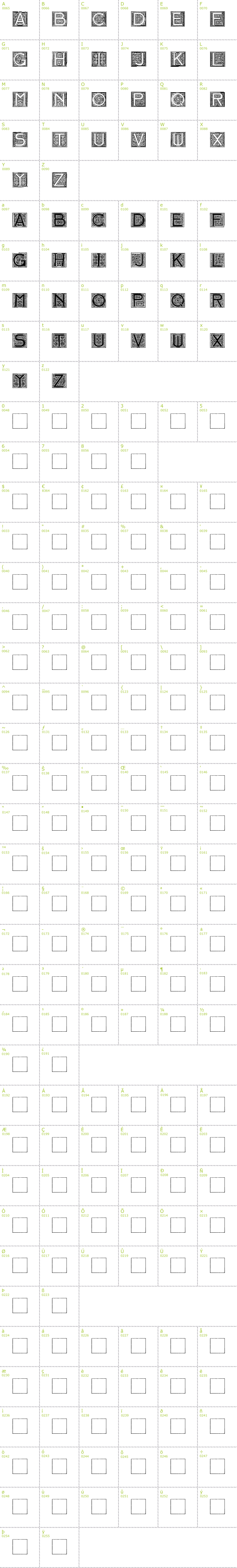 Full CharMap: Mosaic Initials font
