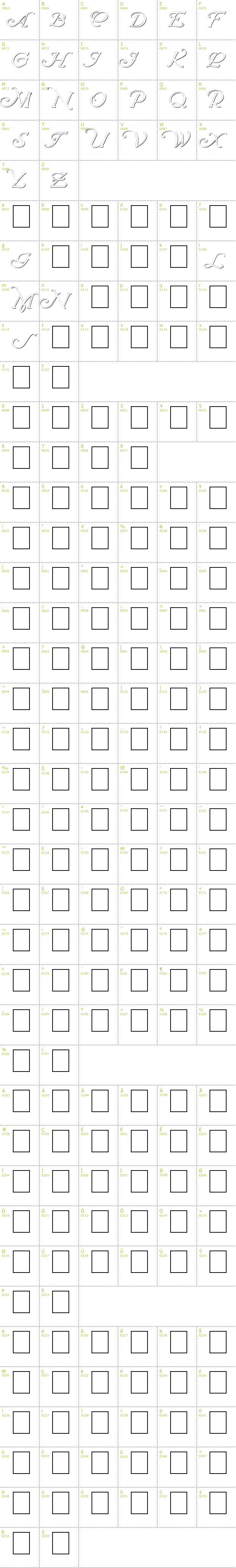Full CharMap: Wrenn Initials Embossed font