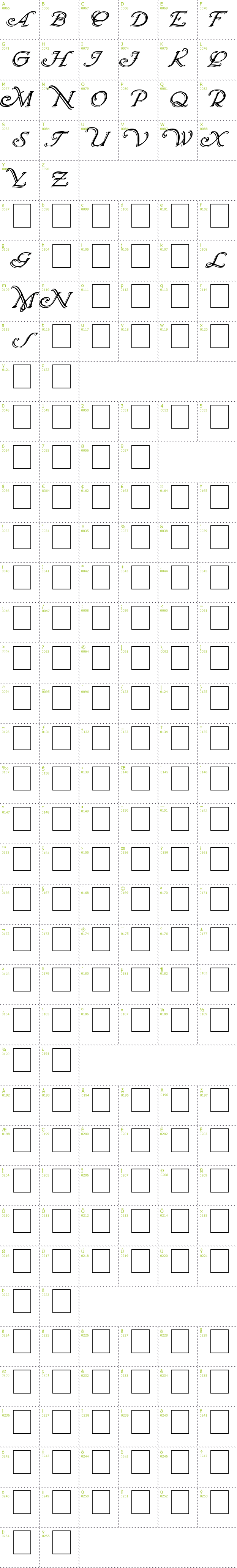 Full CharMap: Wrenn Initials Shadowed font