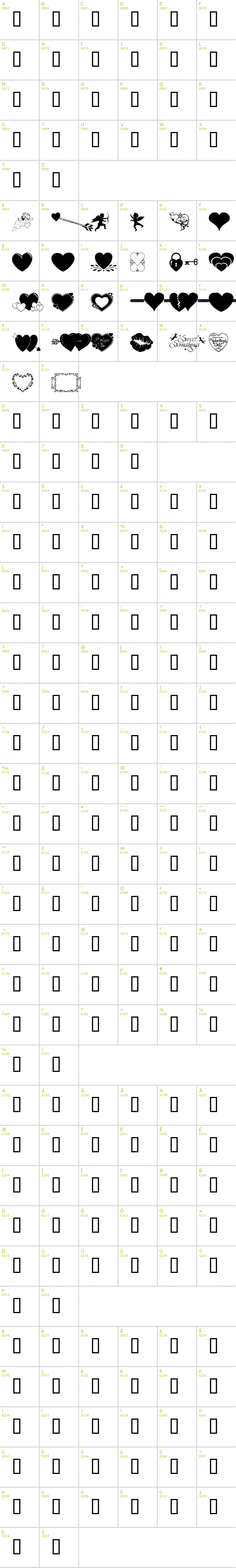 Full CharMap: WM Valentine font