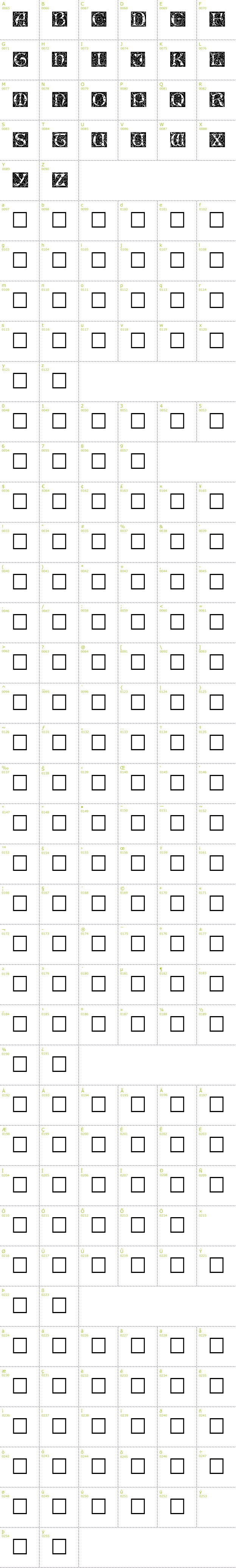 Full CharMap: Eileen Caps font