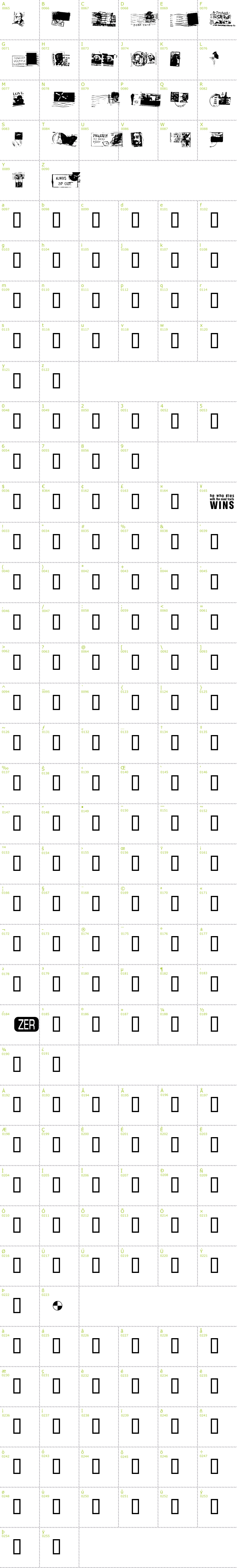 Full CharMap: Dead Letter Office Thirty Two font