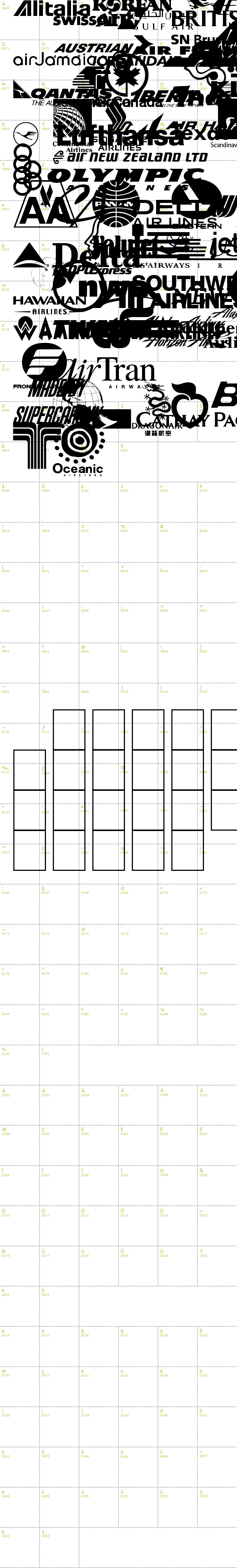 Full CharMap: Airline Logos Past and Present font