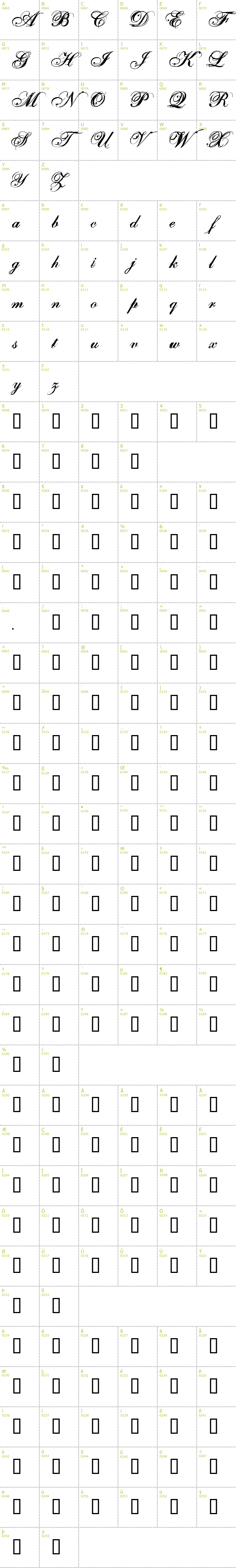 Full CharMap: One Fell Swoop font