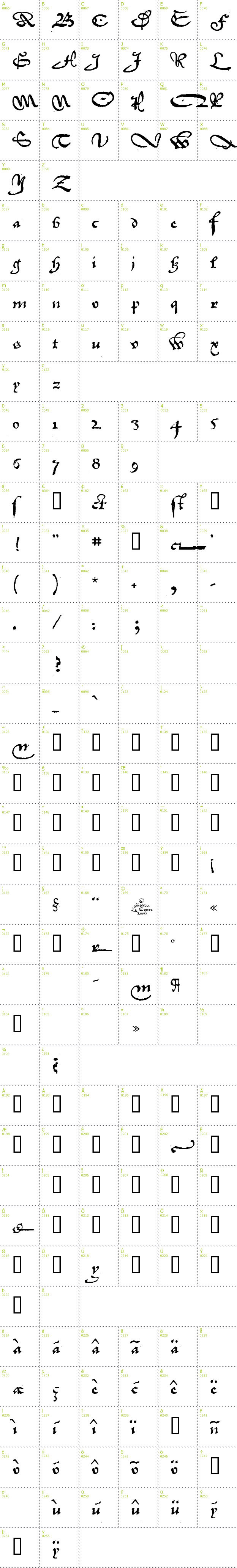 Full CharMap: 1742Frenchcivilite font