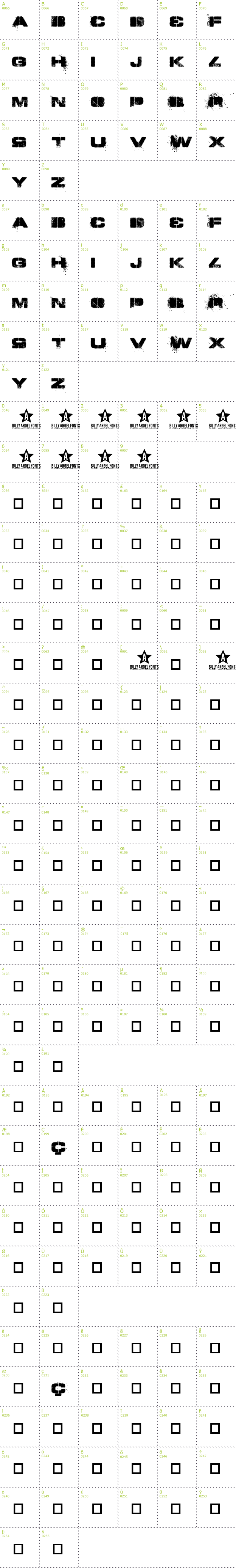 Full CharMap: TOY SOLDIERS font