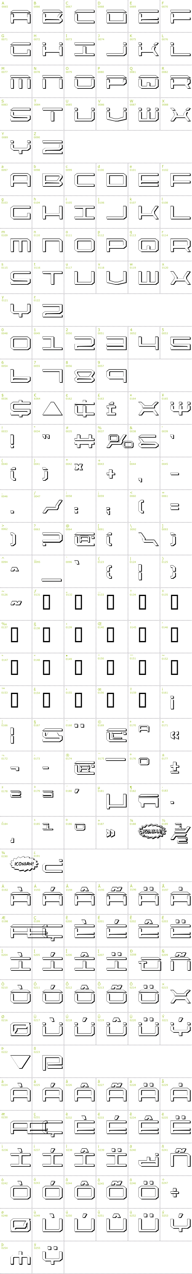 Full CharMap: QuickTech Shadow font
