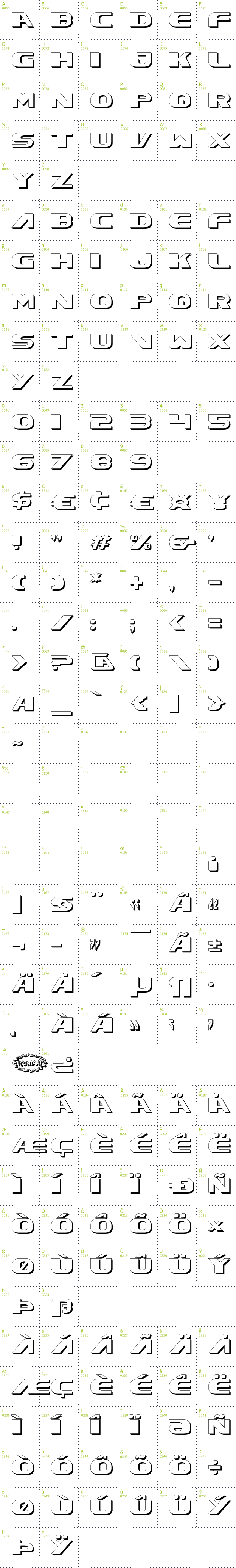 Full CharMap: Xcelsion Shadow font