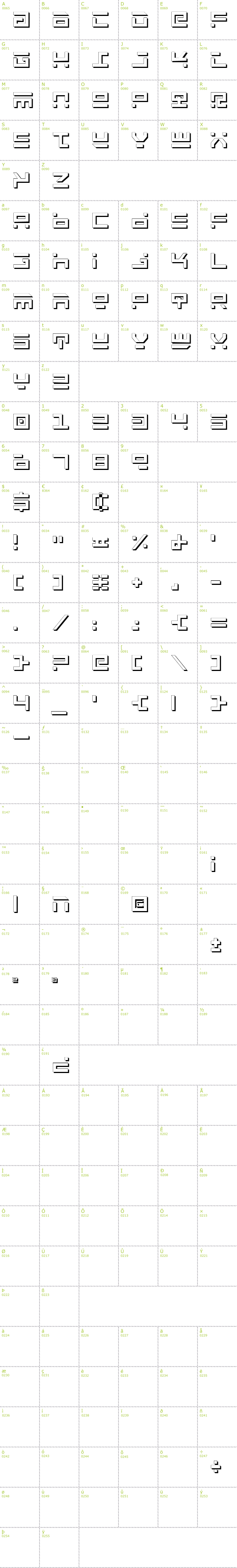 Full CharMap: Rocket Type Shadow font