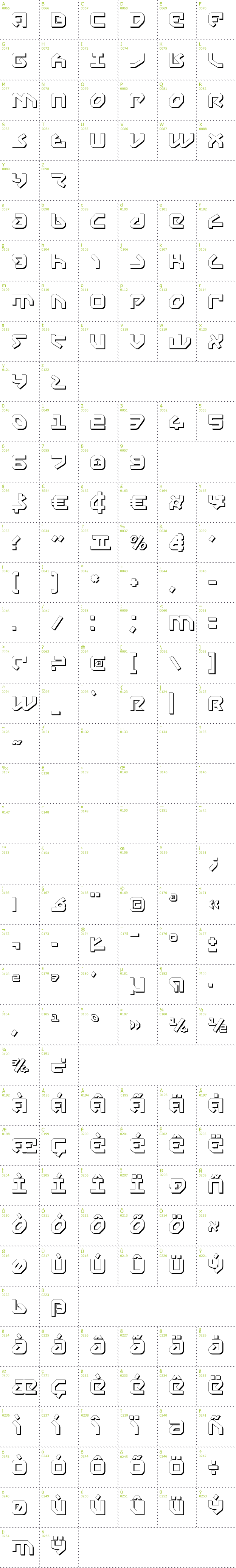 Full CharMap: Yahren Shadow font