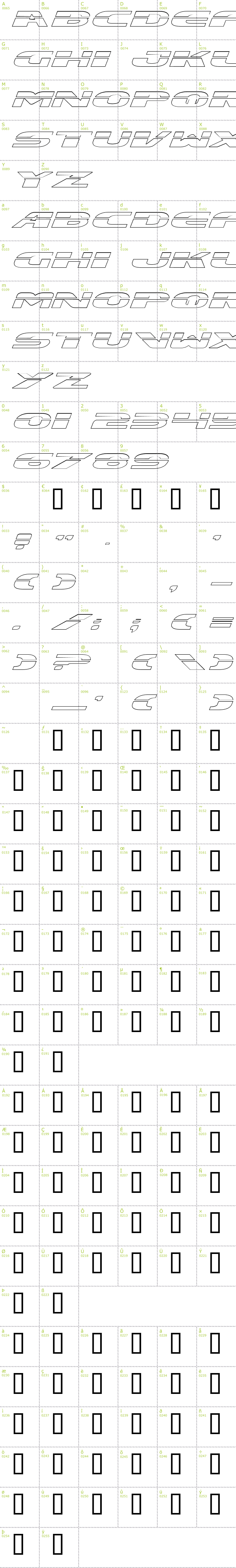 Full CharMap: Excelerate Outline font
