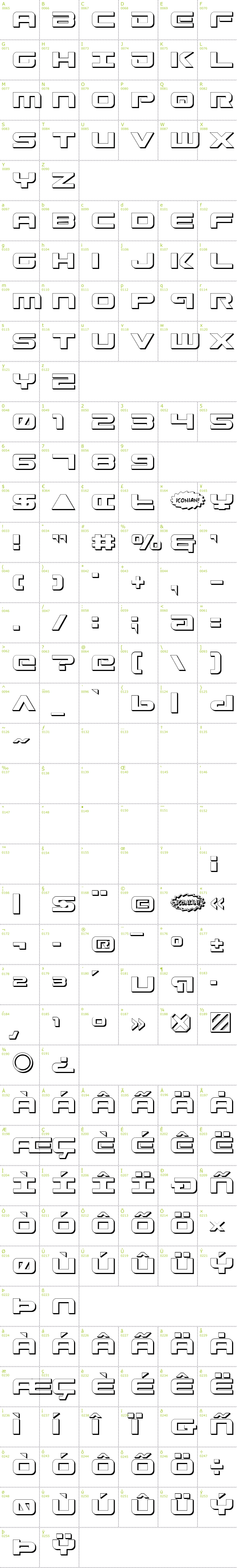Full CharMap: GunshipShadow font