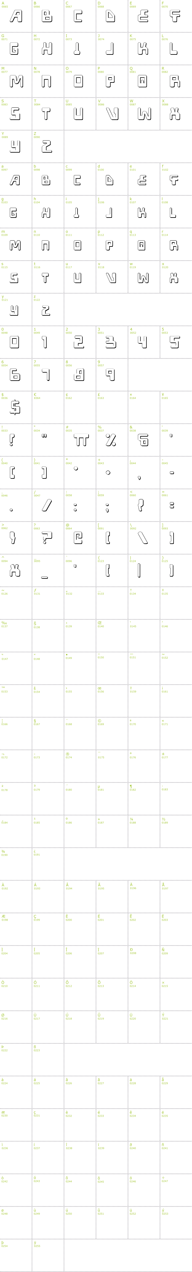 Full CharMap: Xped Shadow font