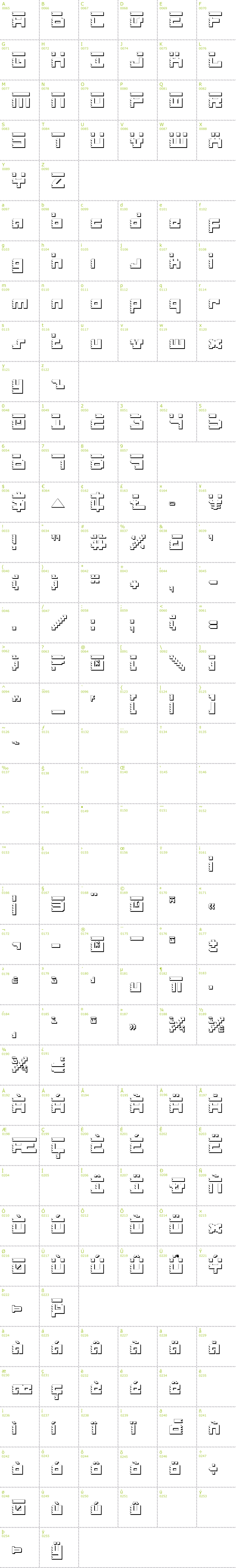 Full CharMap: Roid Rage Shadow font