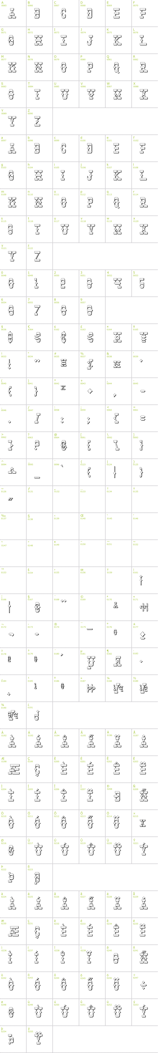 Full CharMap: Tombstone Shadow font