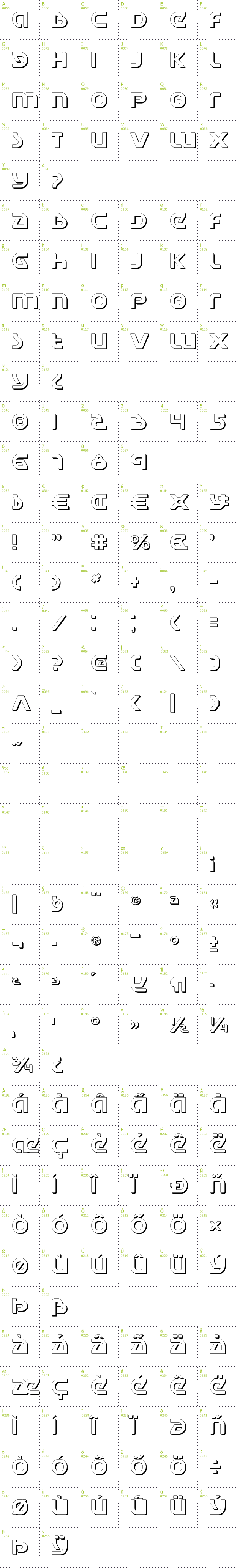 Full CharMap: Universal Jack Shadow font