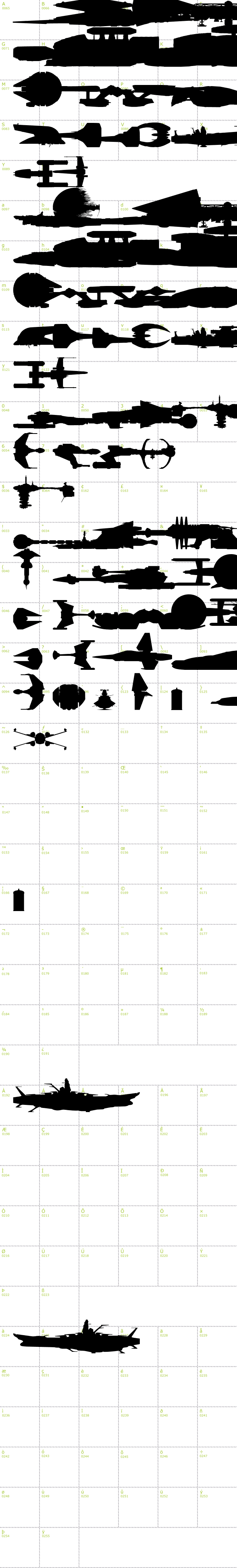 Full CharMap: Famous Spaceships font