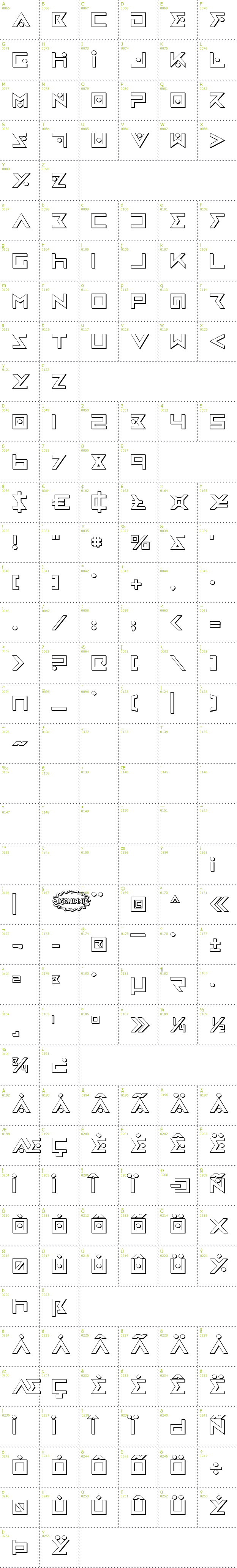 Full CharMap: Iron Cobra 3D font