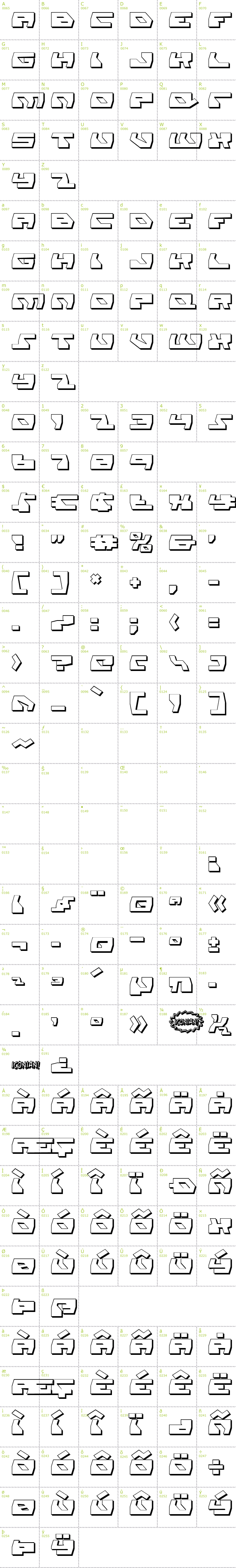 Full CharMap: Daedalus Shadow font