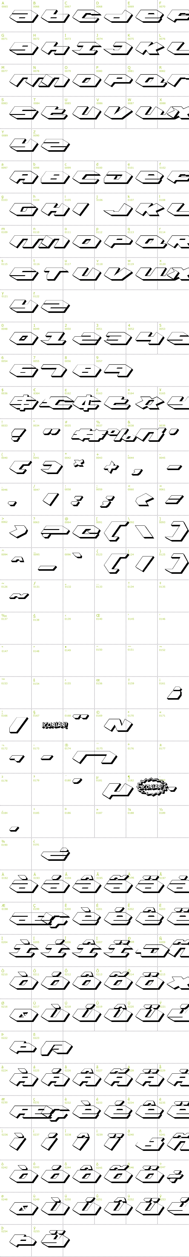 Full CharMap: Kubrick Shadow font