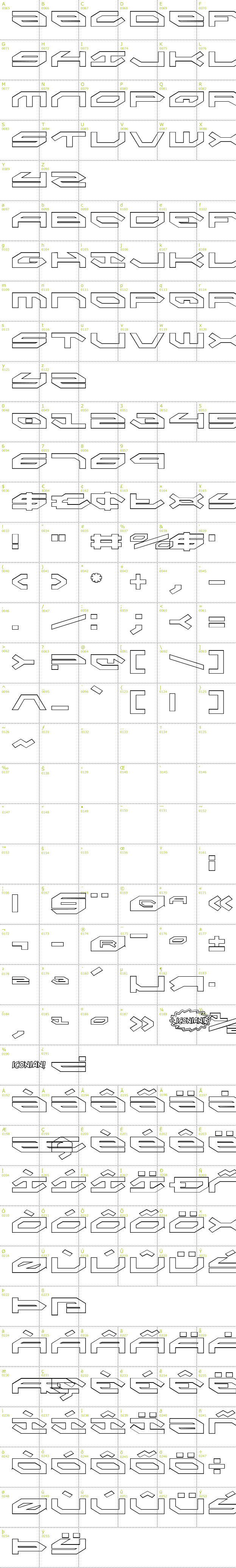 Full CharMap: Taskforce Outline font